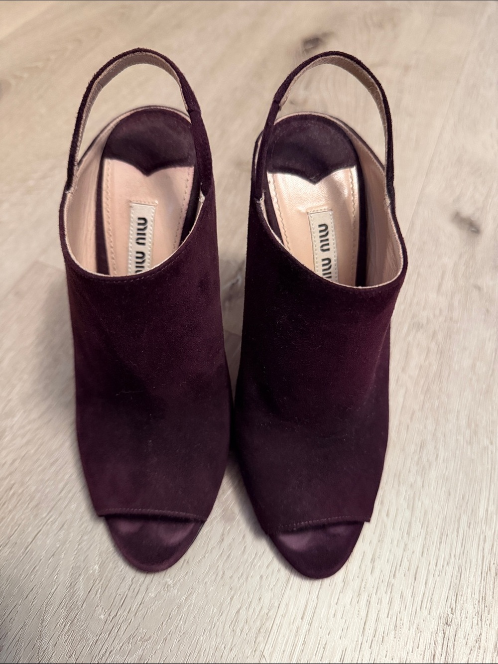 Miu Miu Plum Suede Peep-Toe Slingback Booties size 36